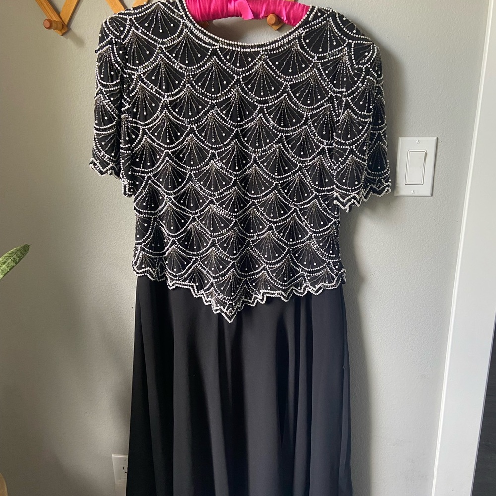 Vintage Laurence Kazar Black and white beaded  sequin cocktail Dress